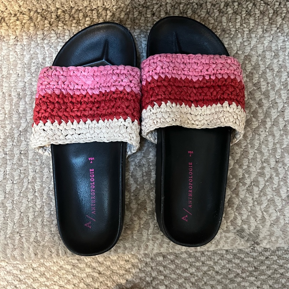 Color block pink white Anthropologie slides